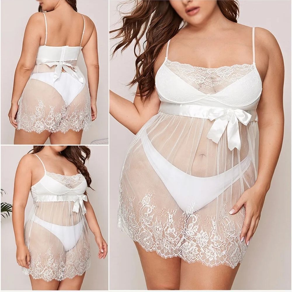 Plus-Size-Sexy-Lingerie-Women's-Lace-Sleepwear-Sheer-Teddy-Babydoll-Nightwear-US